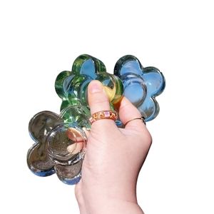 3 Flower Shaped Tea Light Candle Holders Clear Blue and Green Y2K 90s Decor